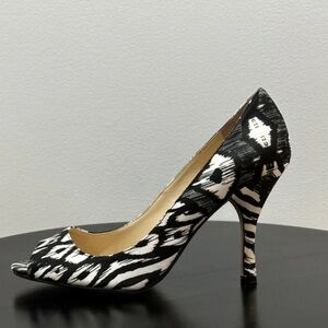 Chic Black and White Patterned Peep-Toe Heels